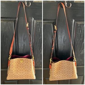 Coach Signature Logo Coated Canvas Willow Crossbody TAN RUST NWT